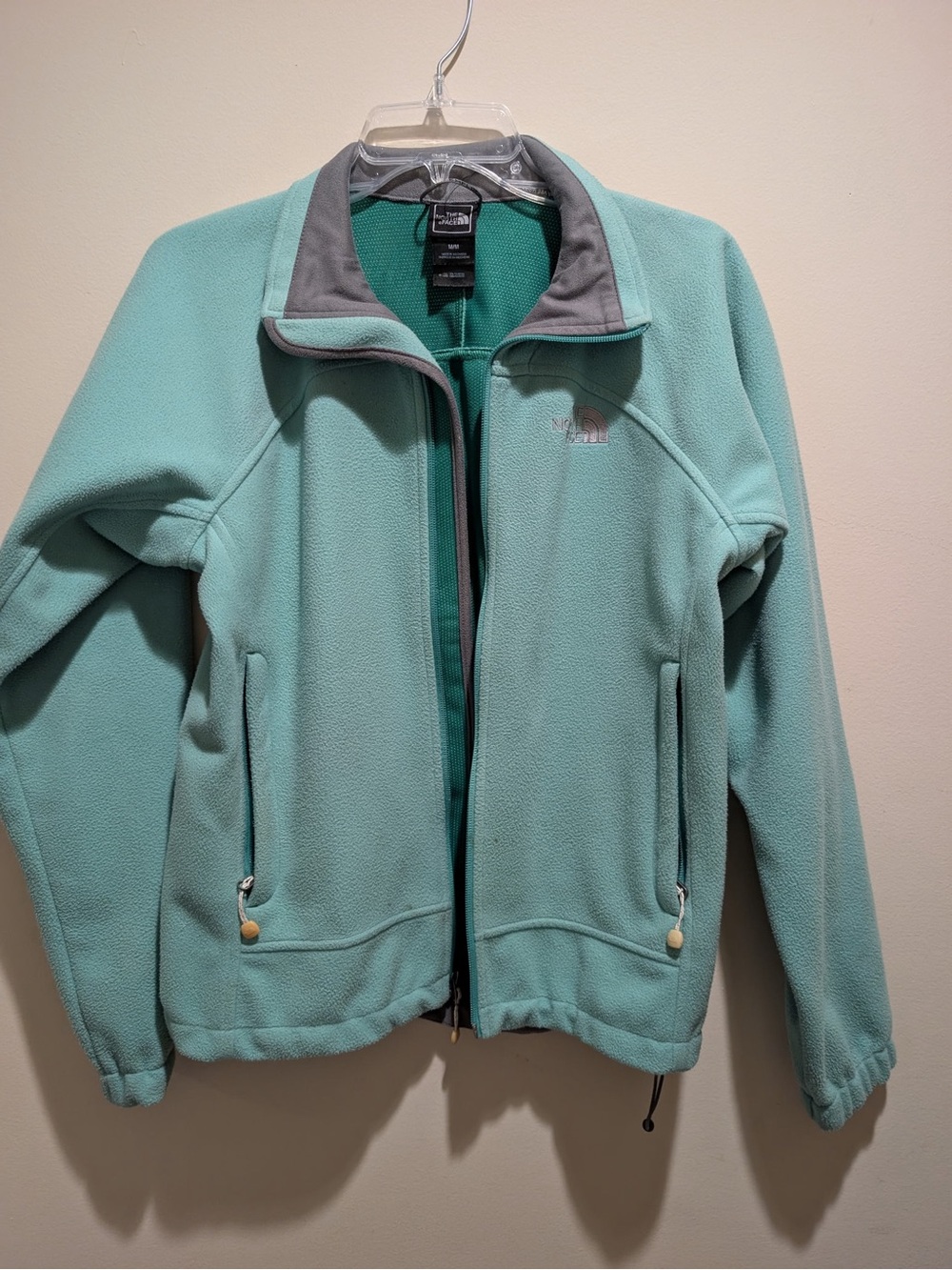 The North Face Mint Green Fleece Jacket with Gray Trim